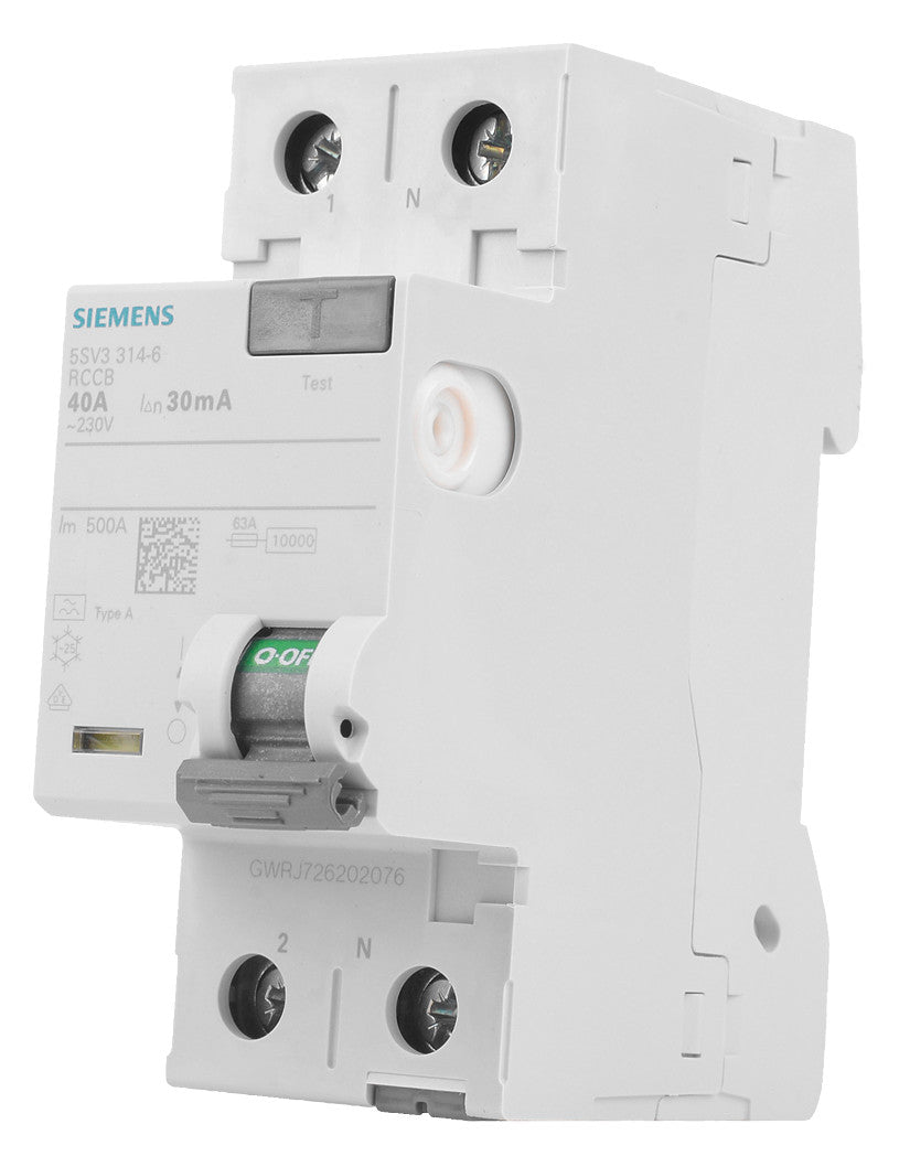 SIEMENS FI-Schutzschalter A 2p 230V 40A 5SV3314-6 0,03A 2TE REG 10kA 1kA/stoß