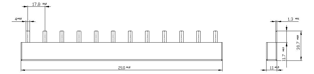 SIEMENS Sammelschiene 80A lamelliert 5ST3645 209,5x10,3x19mm