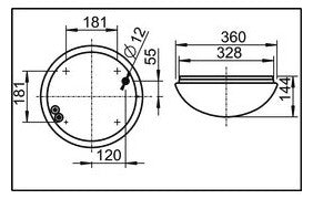 RIDI LED-Anbauleuchte 14W 3000K 1500lm RKSK 330/1800-830 HPC ws Konv