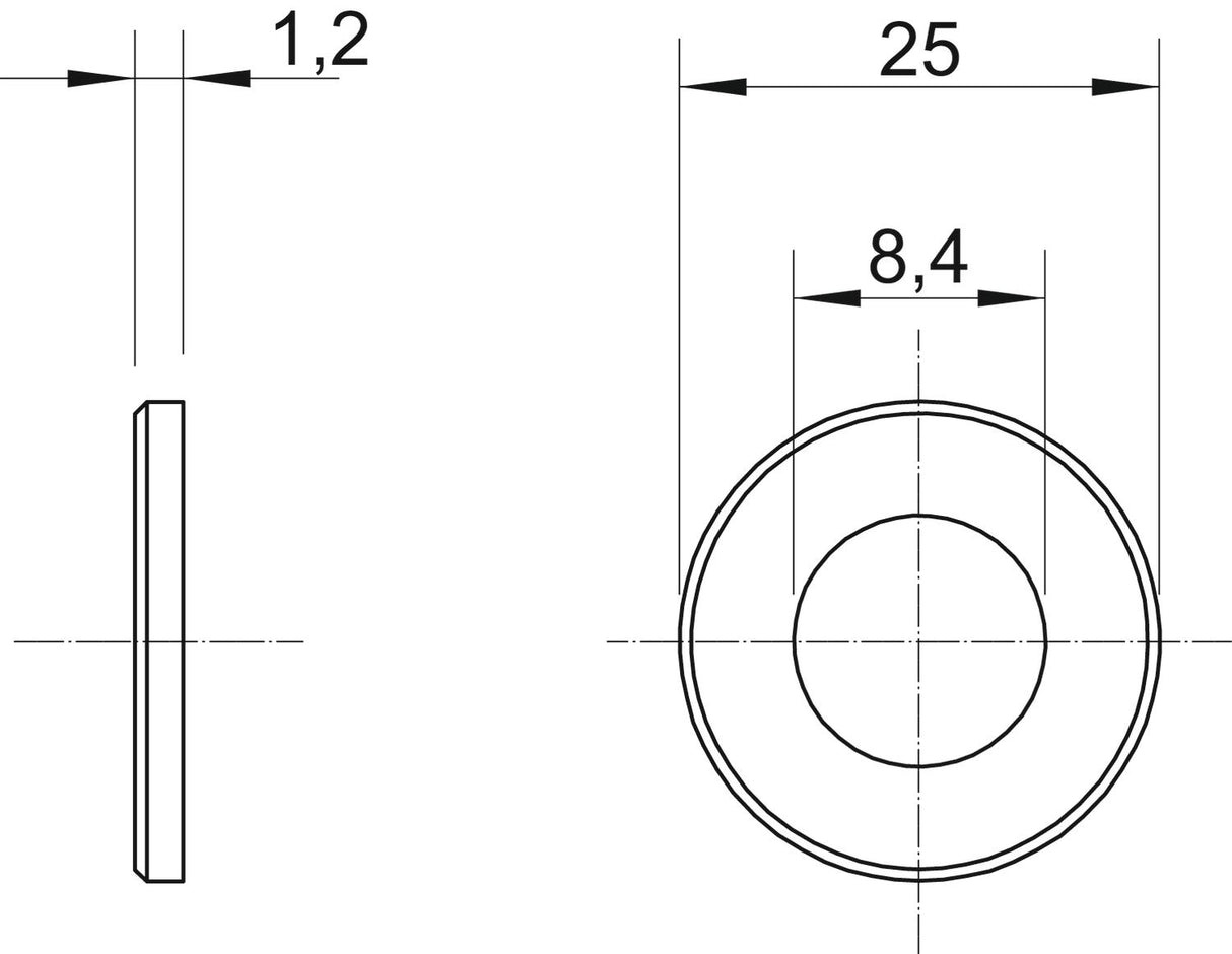 BETTERMANN Unterlegscheibe M8 25/8,4mm WS M8 D25 A2 V2A 1,2mm unbeh