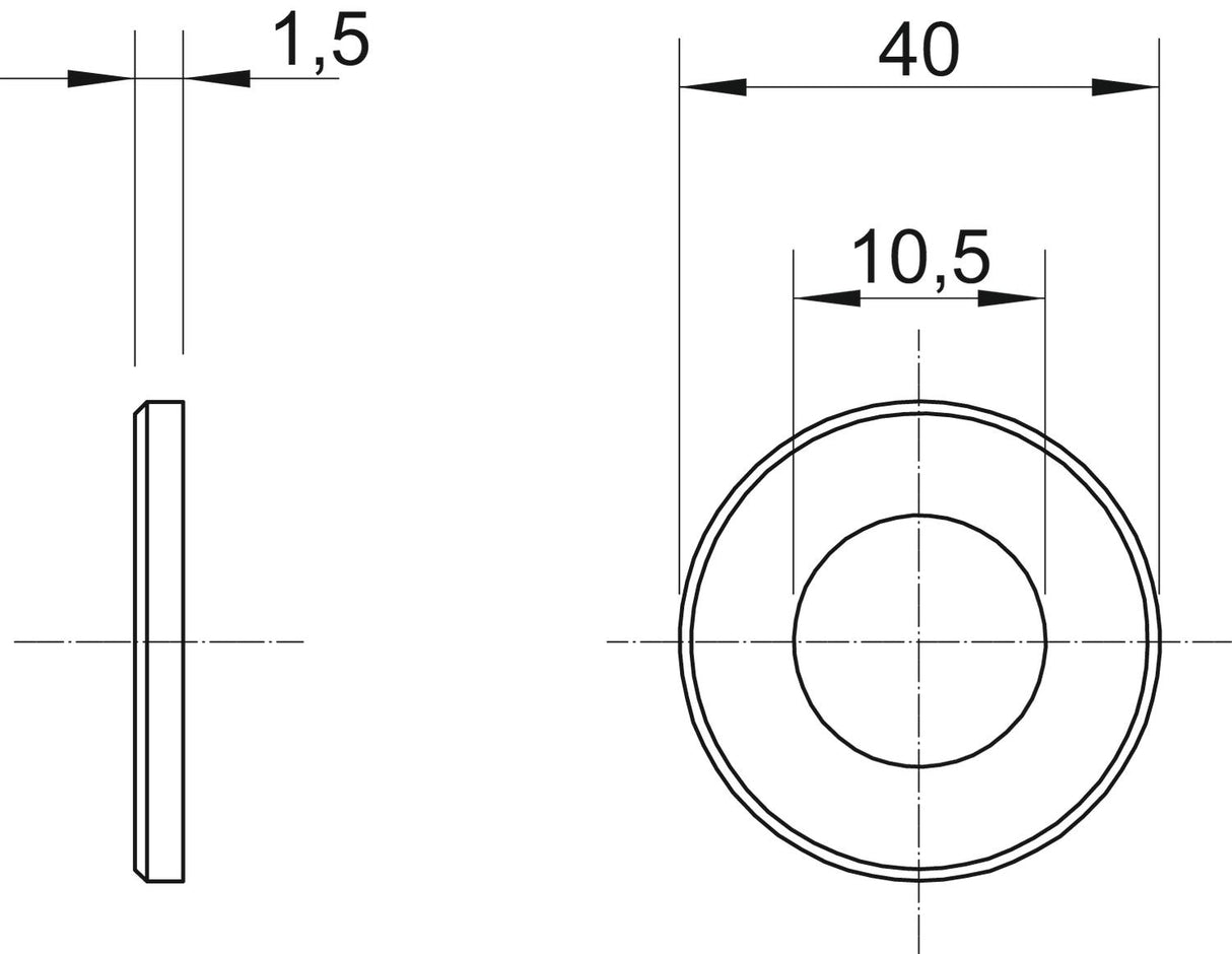 BETTERMANN Unterlegscheibe M10 V2A 1,5mm WS M10 D40 A2 40/10,5mm unbeh