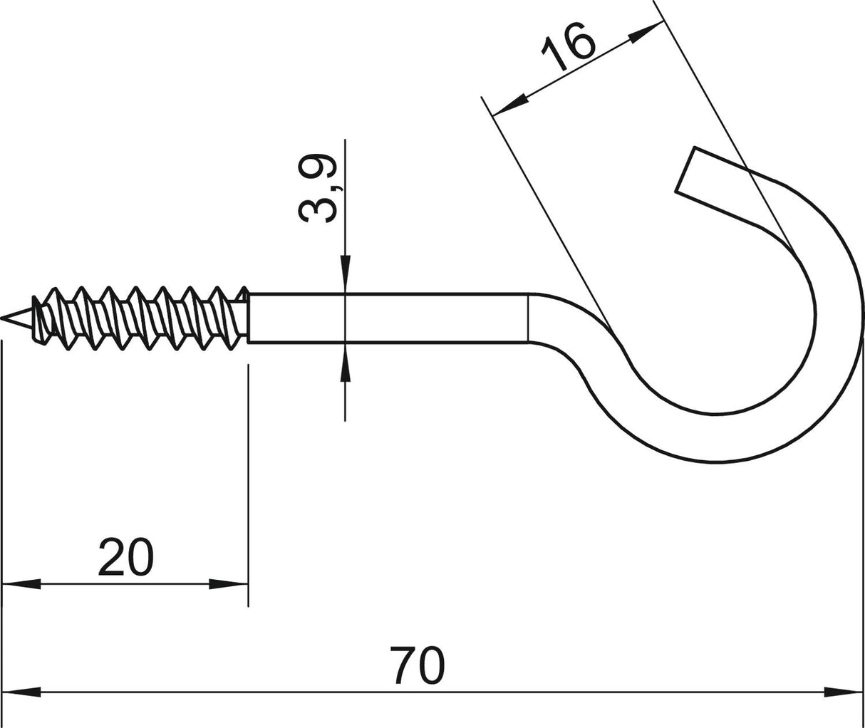 BETTERMANN Schraubhaken 3,9x70mm ST 915 3.9x70 G g/vz 20mm 16mm 0,15N