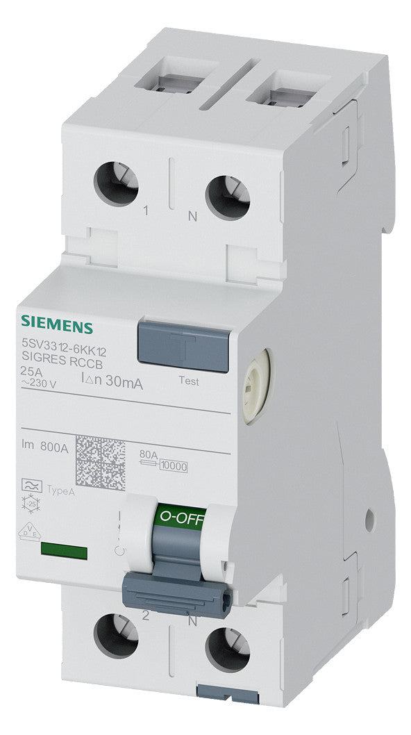 SIEMENS FI-Schutzschalter A 2p 230V 25A 5SV3312-6KK12 0,03A 2TE REG 10kA