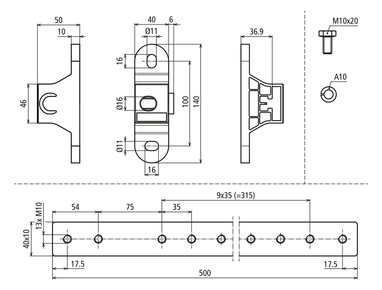 DEHN SE Potentialausgleichschiene 11ltg PAS EX 11AP M10 V2A V2A Aufb_fix
