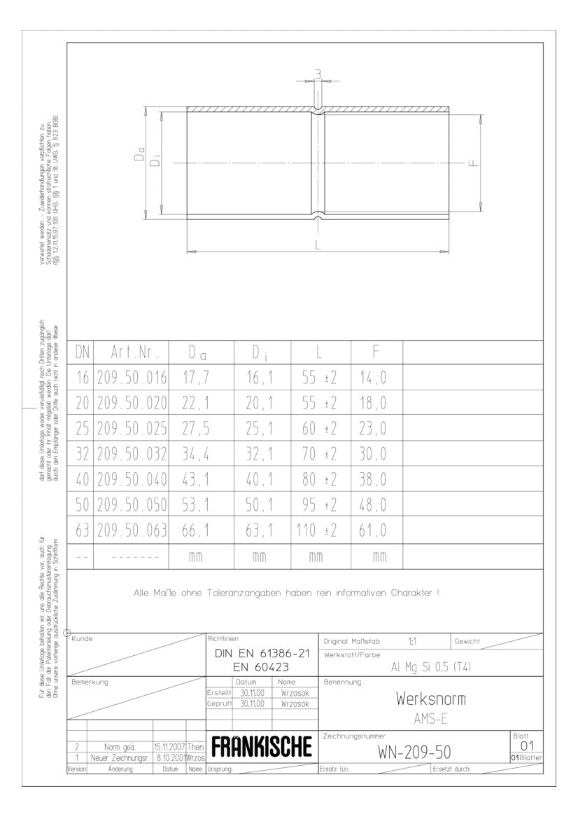 FRÄNKISCHE Alu-Steckmuffe 25mm unbeh AMS-E 25 hfr alu