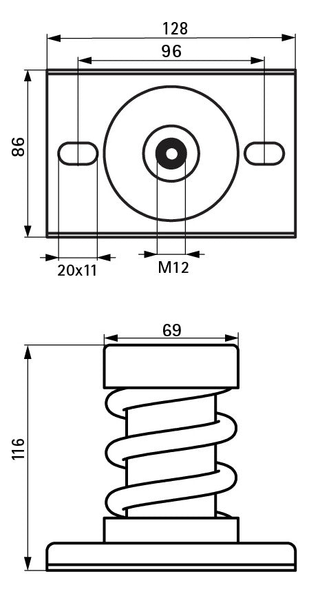 Walraven Stahlfederdämpfer VibraTek MS-1X M12, max. 4000N, 86x128x116mm | 2800404000