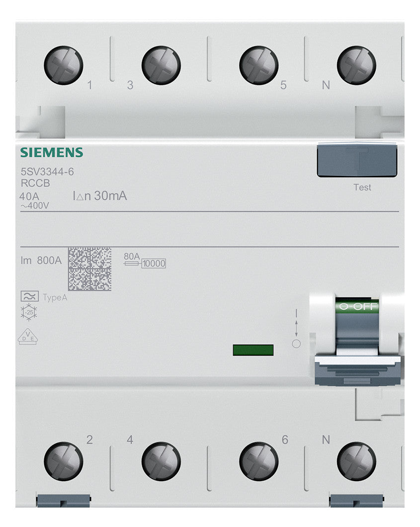 SIEMENS FI-Schutzschalter A 4p 440V 40A 5SV3344-6 0,03A 4TE REG 10kA 1kA/stoß