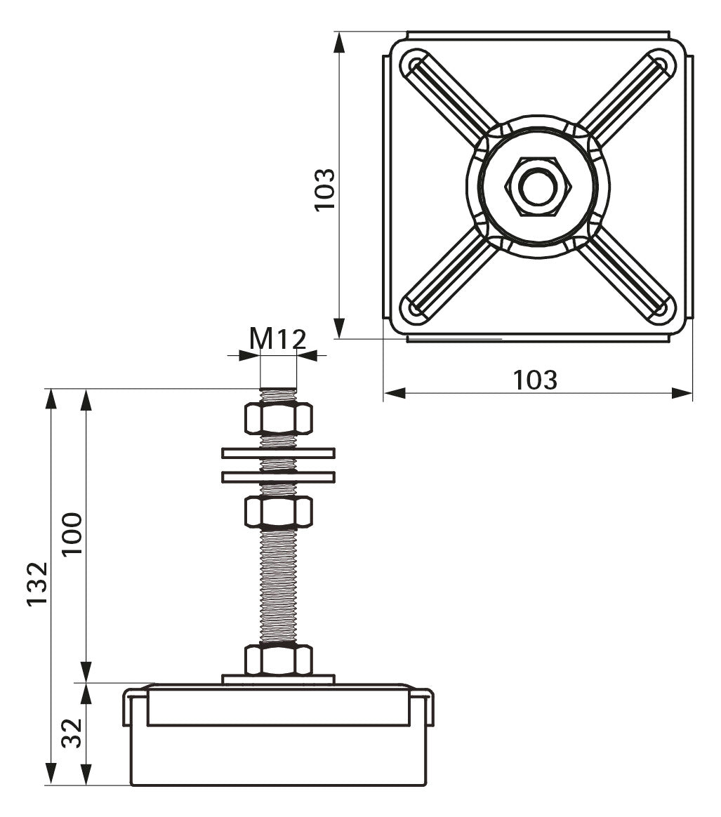 Walraven Maschinenfuß VibraTek MR-L 5000 nivellierbar M12 103x103x132 mm | 2800105000