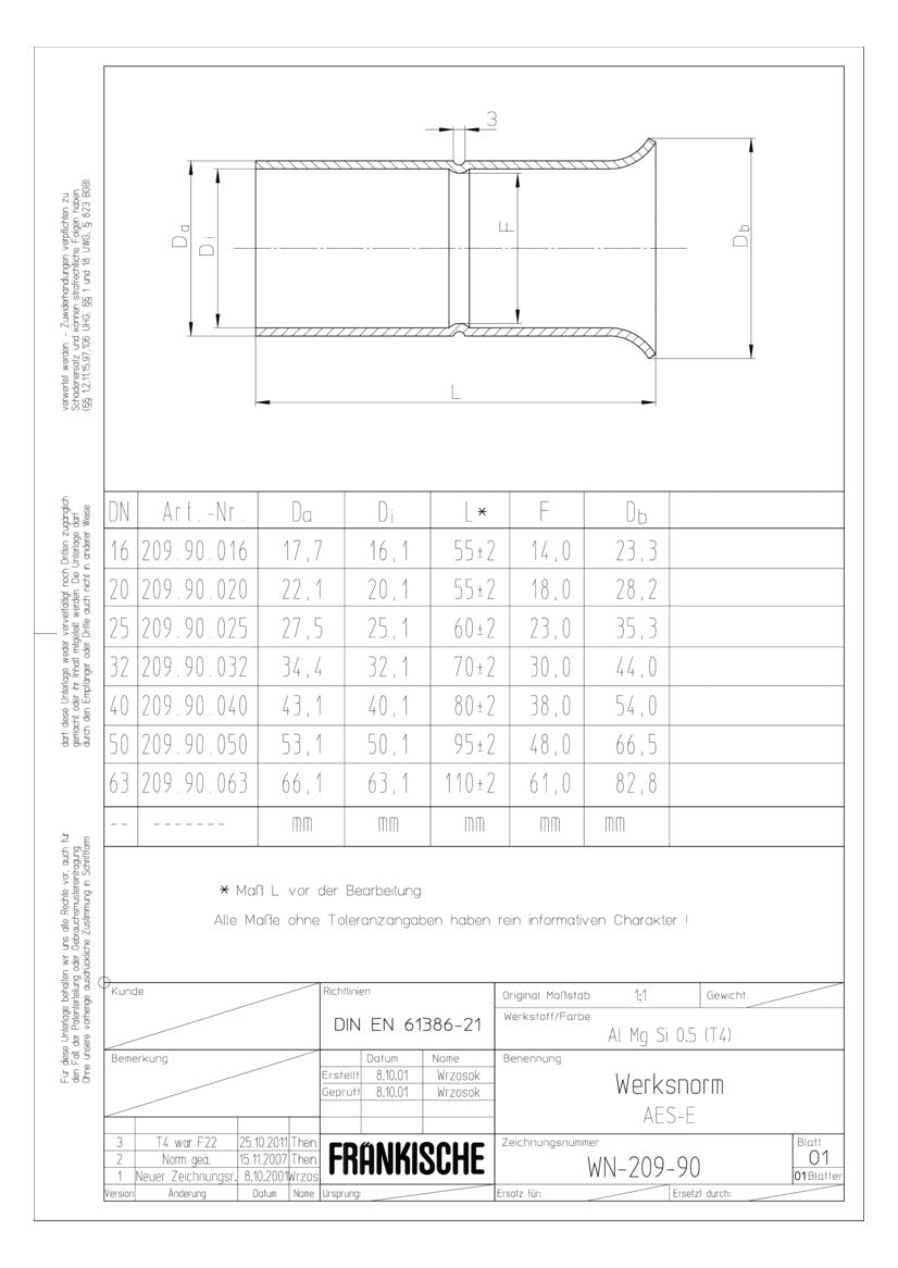FRÄNKISCHEAlu- Steckendtülle 63mm alu AES-E 63 unbeh