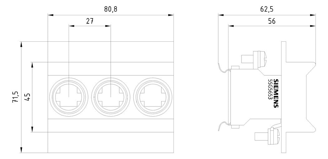 SIEMENS D0-Sicherungssockel 3p D02 REG 5SG5653 63A 400V Porzellan m.Abd