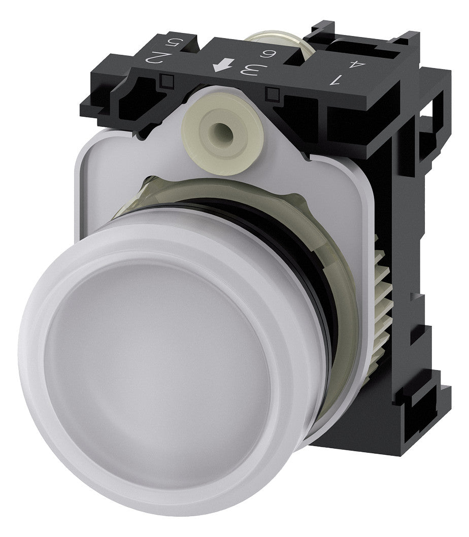 SIEMENS Leuchtmelder komplett 1f ws LED 3SU1106-6AA60-1AA0 AC rnd hoch 22mm