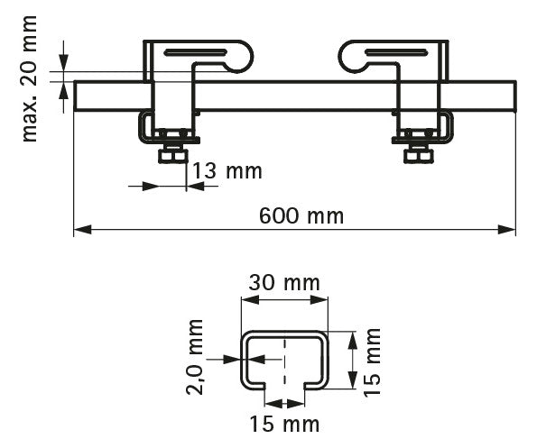 Walraven Trägerklemmset 30x15 5tlg. verz. 600x36x62 bis Flanschstärke 20 mm | 6071600
