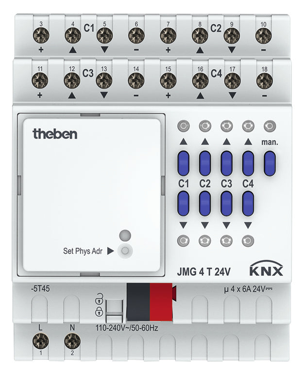 THEBEN Jalousieaktor KNX REG 4f 4Eing 6A JMG 4 T 24V KNX Handbedien Schalten