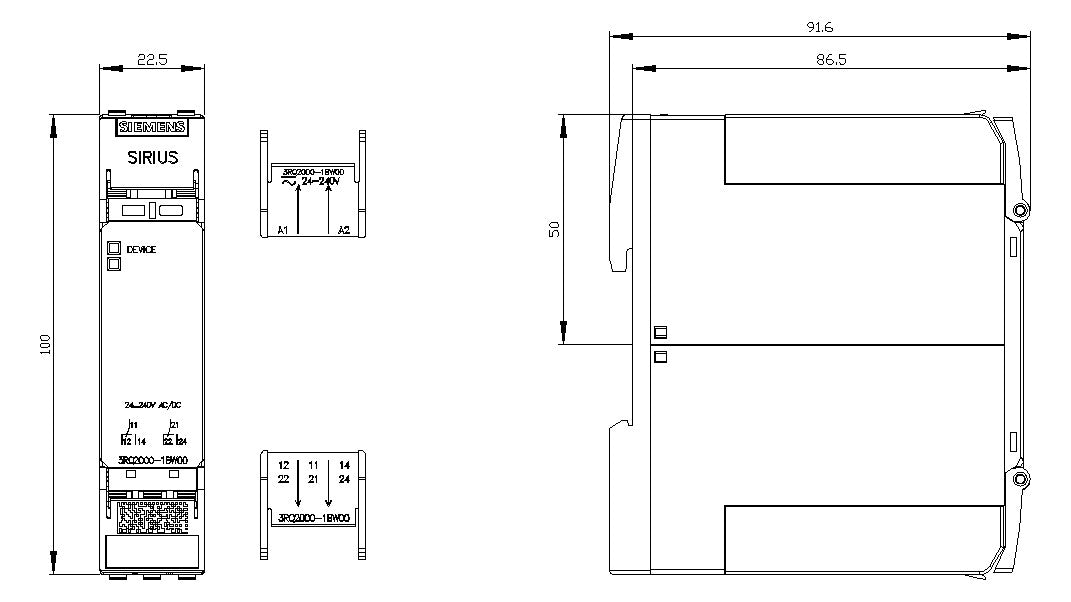 SIEMENS Schaltrelais 24-240V/AC 2W IP20 3RQ2000-1BW00 22,5x100x90mm Schraub