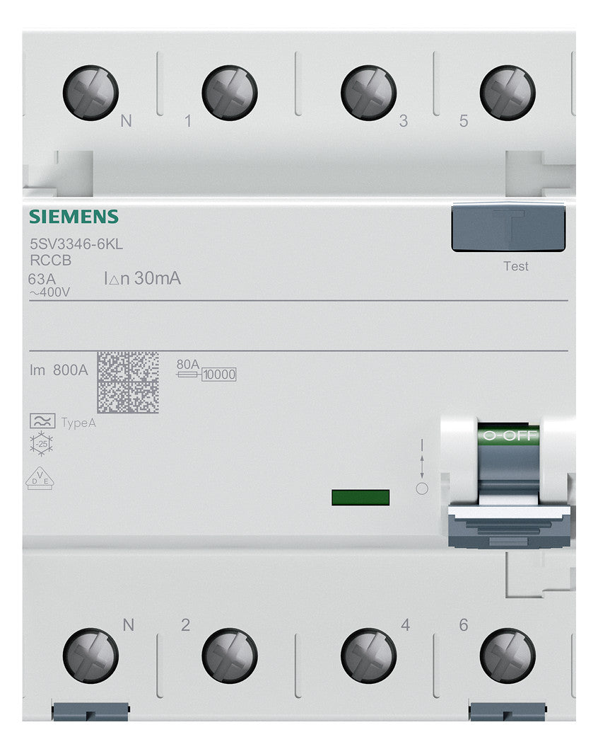 SIEMENS FI-Schutzschalter A 4p 440V 63A 5SV3346-6KL 0,03A 4TE REG 10kA 1kA/stoß