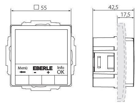 EBERLE Raumtemperaturregler 10-40°C 230V UTE 4800-F-RAL9016-G-55 ws IP30 16A