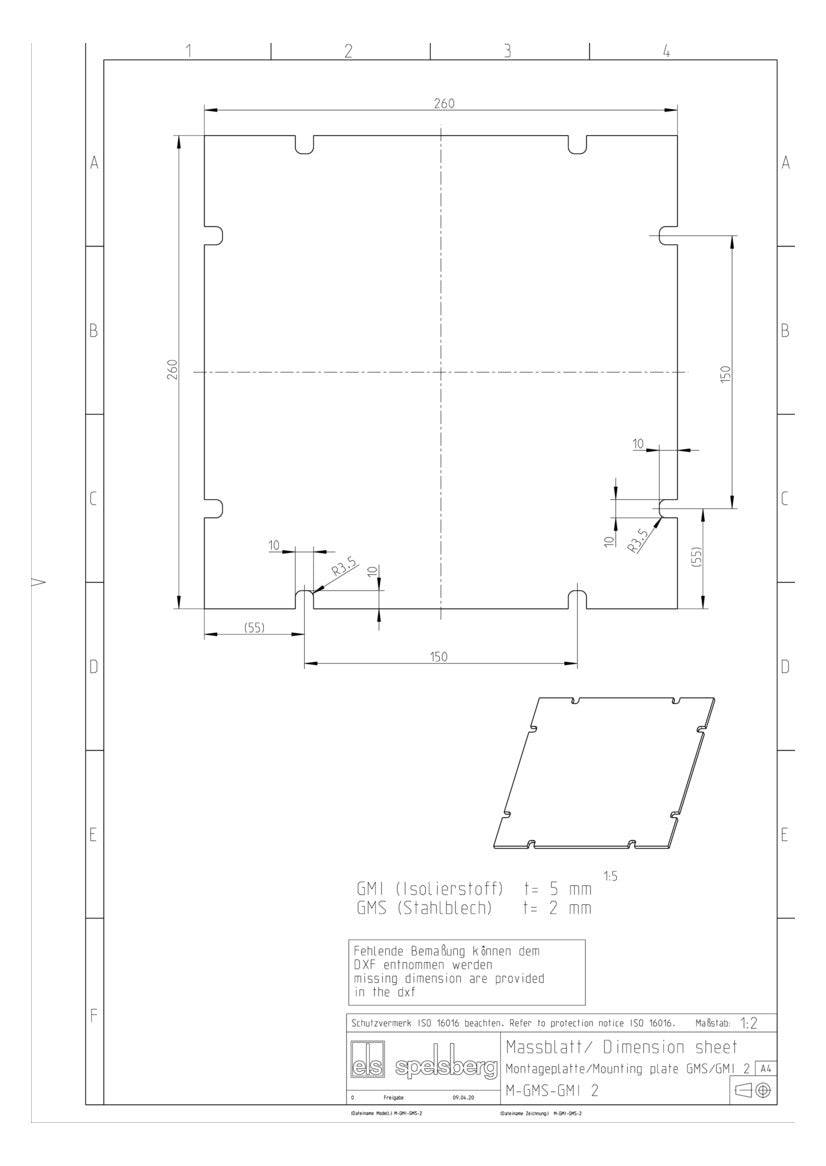 SPELSBERG Montageplatte Verteiler ST GMS 2 lack 260x260mm Lochung