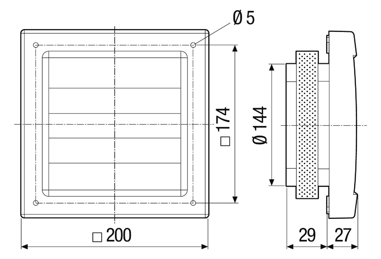 MAICO Wand-Jalousieklappe Kst 200x200mm AP 150/1 150mm ausblas