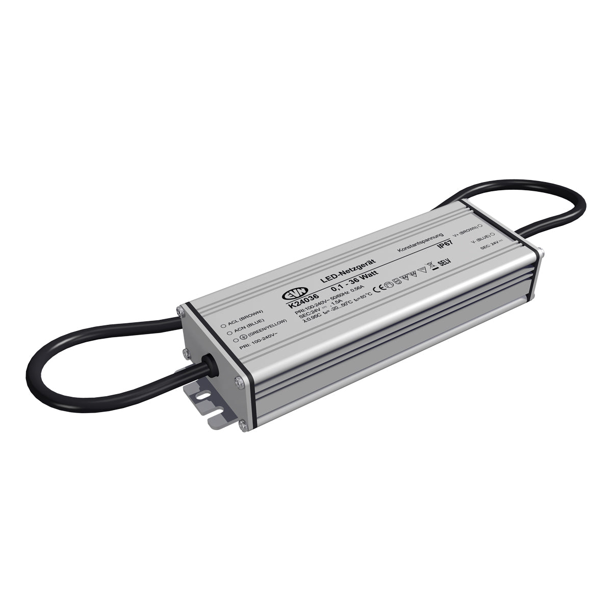 EVN LED-Trafo 0,1-36W 1500mA 24V IP67 K24036 Metallgeh stat 170x55x31mm