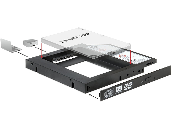 Delock Slim SATA 5.25″ Einbaurahmen (13 mm) für 1 x 2.5″ SATA HDD bis 9,5 mm
