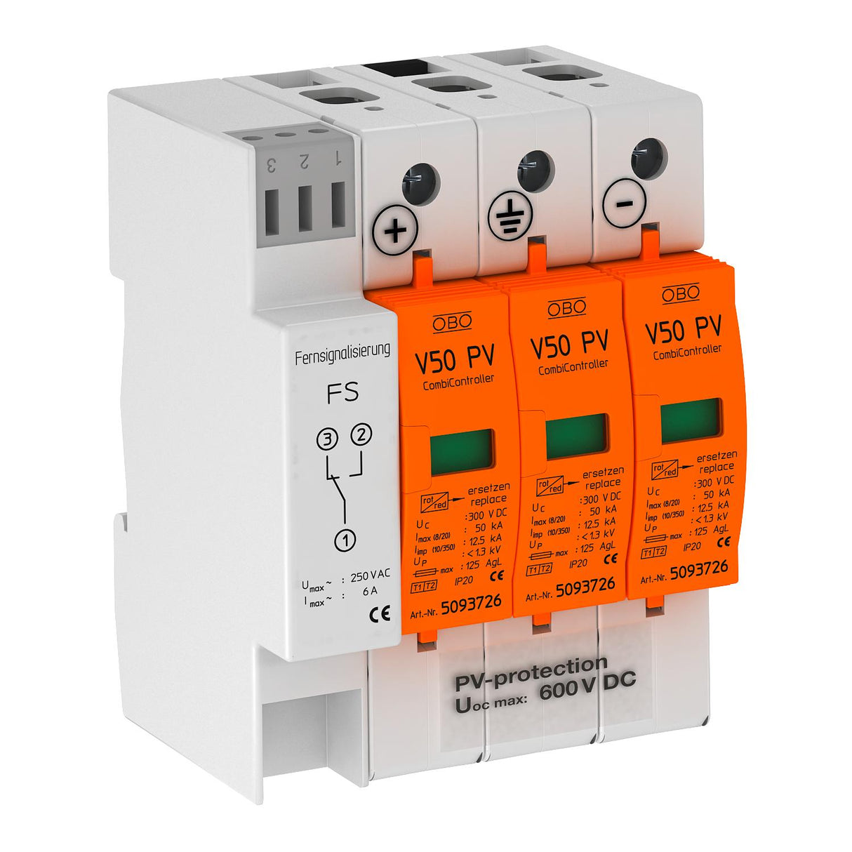 BETTERMANN Überspannungsableiter 500VDC V50-B+C 3PHFS600 DCNetzform- 2,6kV 4TE