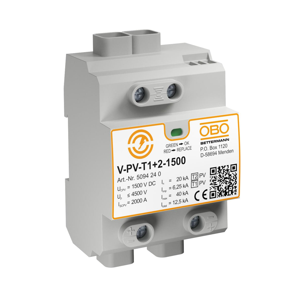 BETTERMANN Kombi-Ableiter TS35 2p 4,5kV V-PV-T1+2-1500 1500VDC 4TE TS35