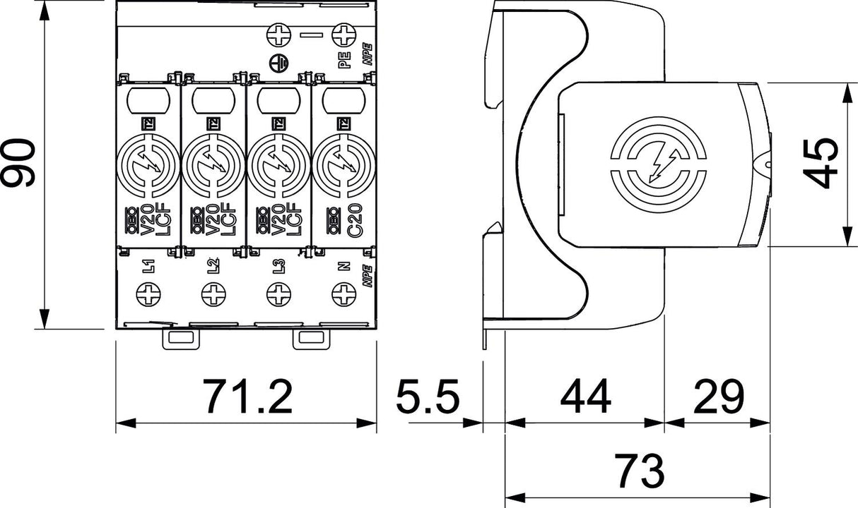 BETTERMANN Überspannungsableiter 230VAC V20-LCF-3+1-280 Netzform-/TN-C/TN-C-S/TN