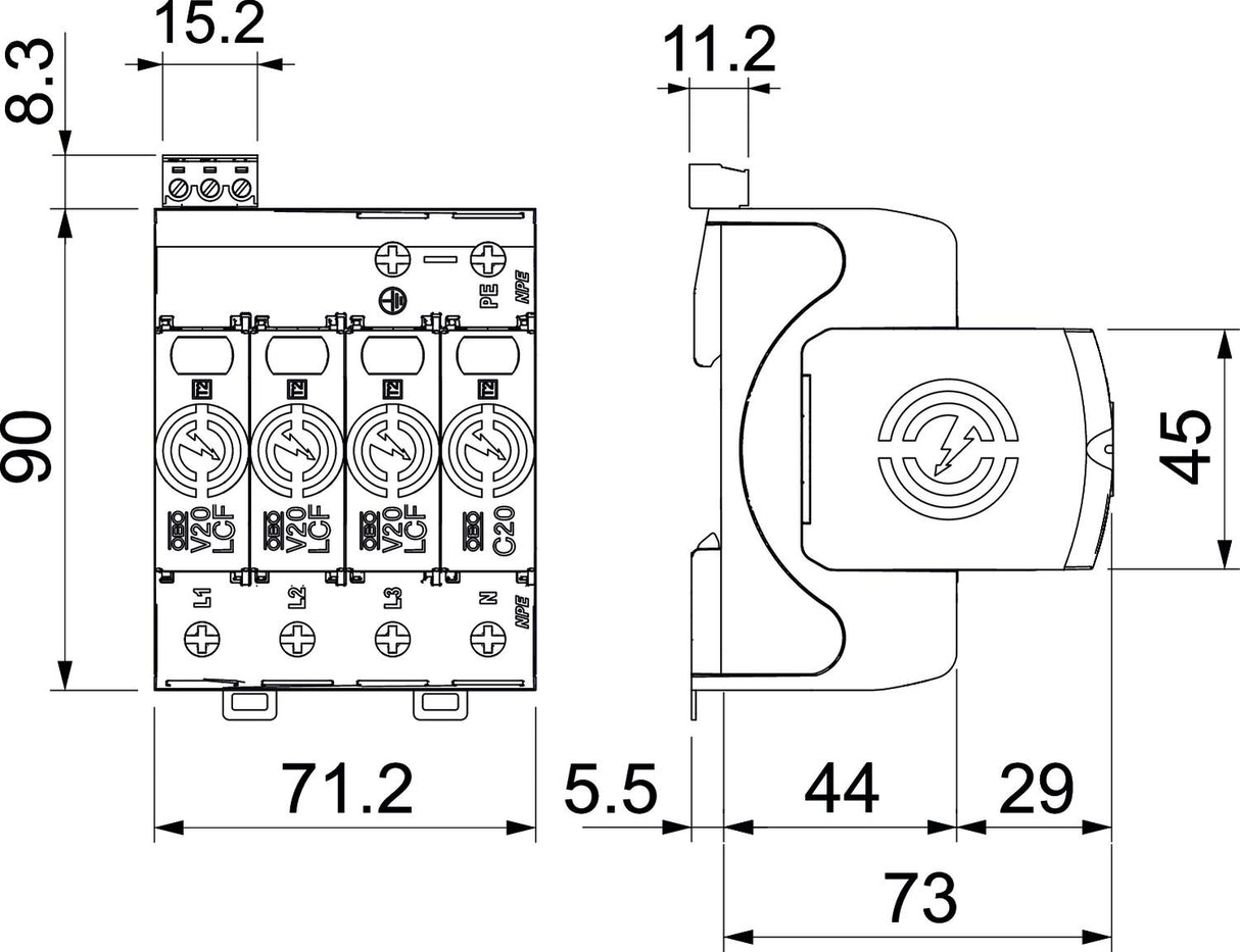 BETTERMANN Überspannungsableiter 230VAC V20-LCF-3+1+FS-2 Netzform-/TN-C/TN-C-S/T