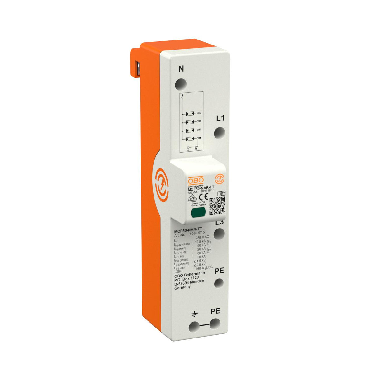 BETTERMANN Kombi-Ableiter Sammelsch 4p MCF50-NAR-TT 255VAC 1,5kV 7TE Sammelsch