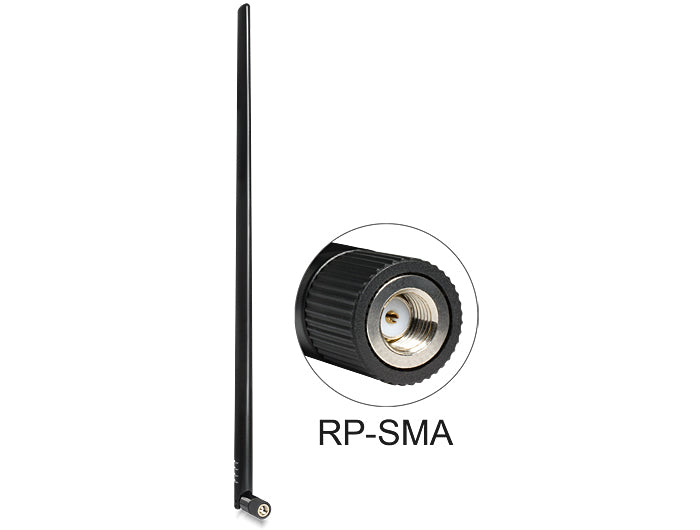 Delock WLAN 802.11 b/g/n Antenne RP-SMA Stecker 9 dBi omnidirektional mit Kippgelenk schwarz