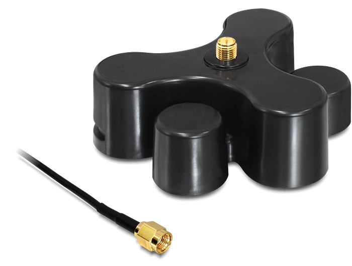 Delock Antennenfuß RP-SMA Buchse zu RP-SMA Stecker mit Anschlusskabel RG-174 1 m schwarz