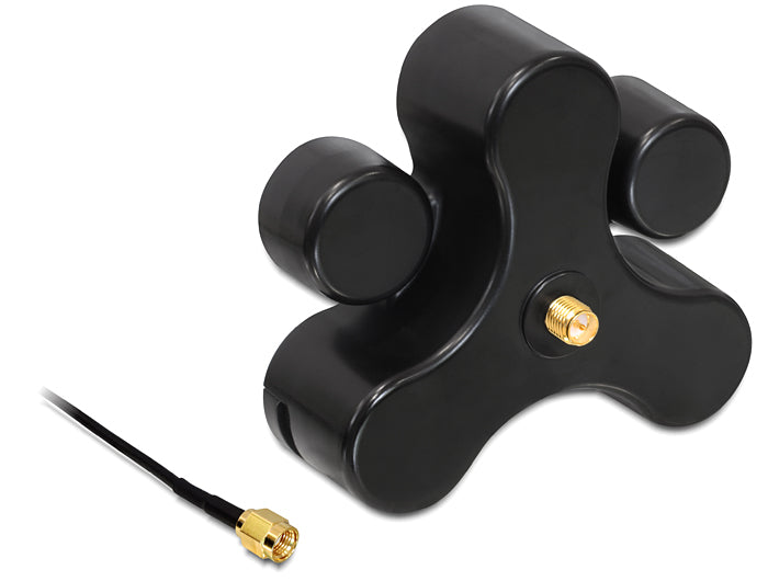 Delock Antennenfuß RP-SMA Buchse zu RP-SMA Stecker mit Anschlusskabel RG-174 1 m schwarz