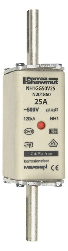 MERSEN NH-Sicherungseinsatz 25A NH1 gG NH1GG50V25 500VAC Kombik