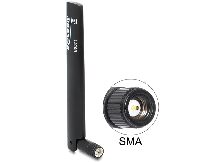 Delock LTE Antenne SMA -0,8 - 3,0 dBi omnidirektional mit Kippgelenk schwarz