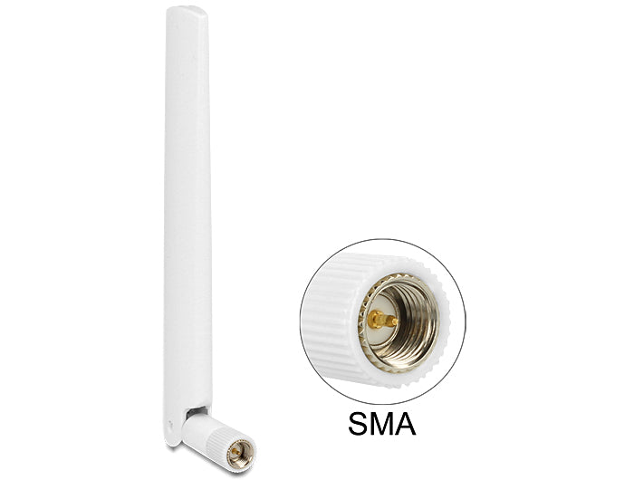 Delock LTE Antenne SMA Stecker 1 - 2,5 dBi omnidirektional mit Kippgelenk weiß