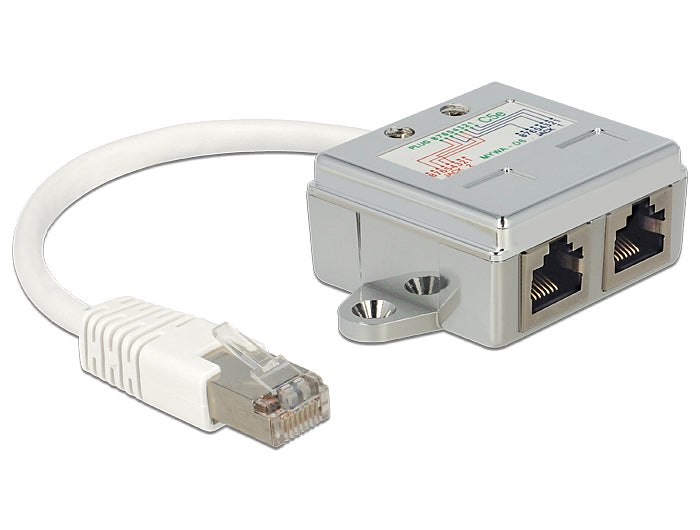 Delock RJ45 Port Doppler 1 x RJ45 Stecker > 2 x RJ45 Buchsen (1 x Ethernet, 1 x ISDN)