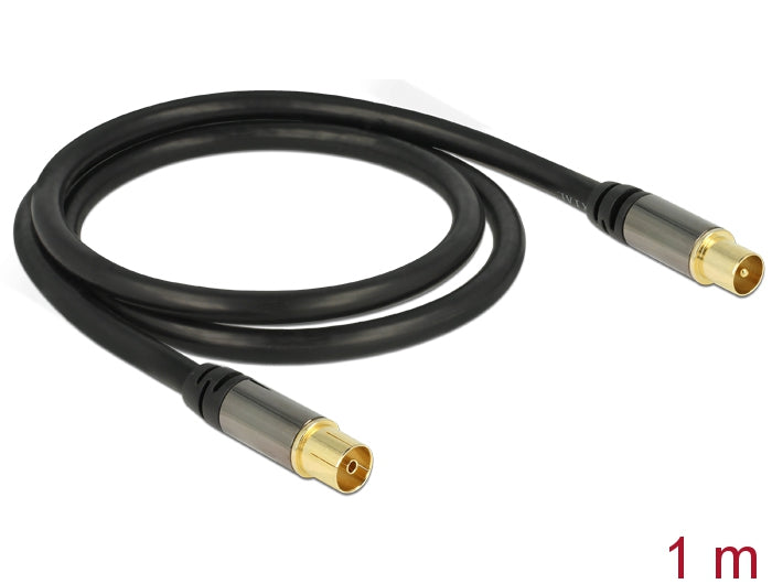 Delock Antennenkabel IEC Stecker > IEC Buchse RG-6/U 1 m schwarz