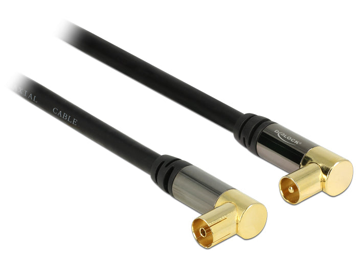Delock Antennenkabel IEC Stecker gewinkelt > IEC Buchse gewinkelt RG-6/U 1 m schwarz