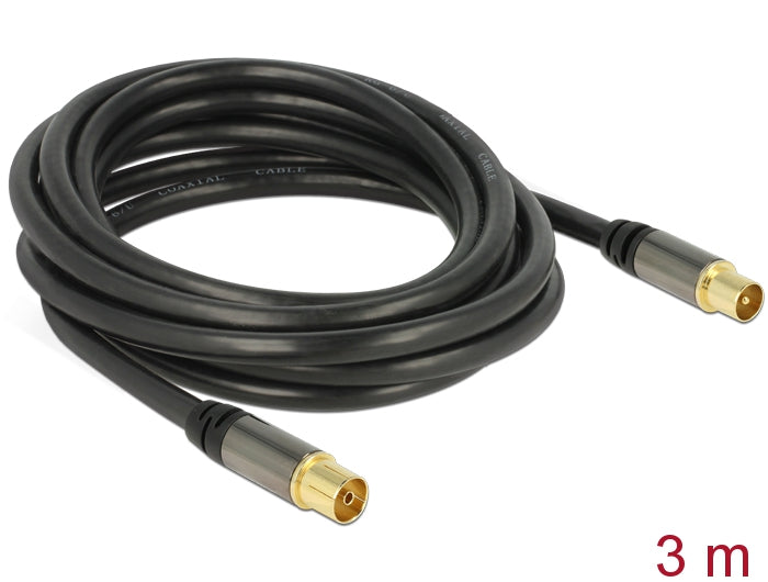 Delock Antennenkabel IEC Stecker > IEC Buchse RG-6/U 3 m schwarz