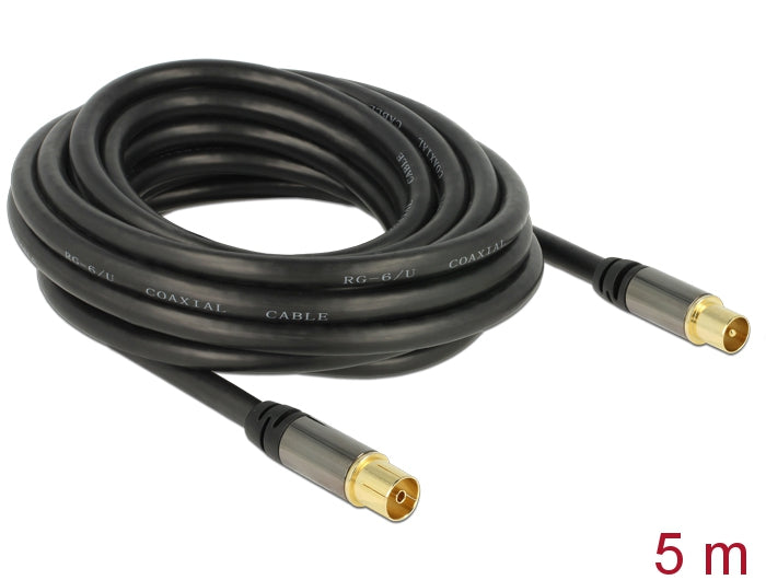 Delock Antennenkabel IEC Stecker > IEC Buchse RG-6/U 5 m schwarz