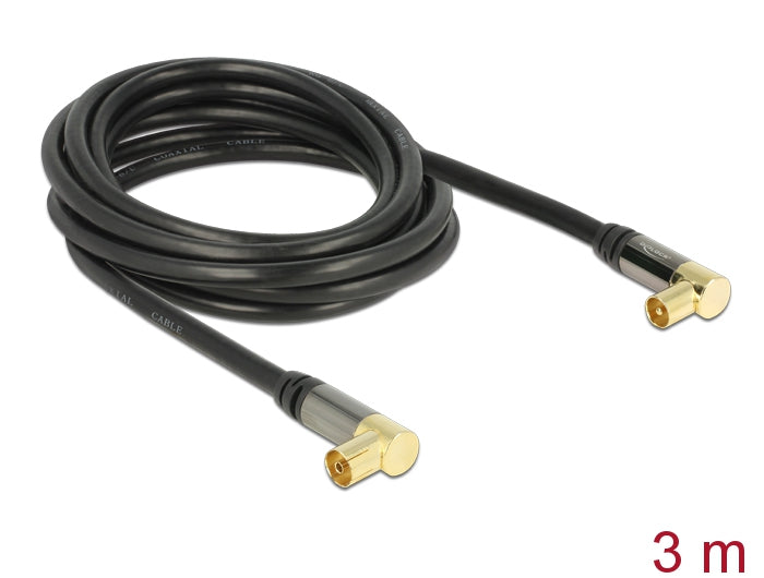 Delock Antennenkabel IEC Stecker gewinkelt > IEC Buchse gewinkelt RG-6/U 3 m schwarz