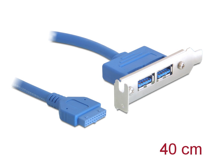 Delock Slotblech 1 x 19 Pin USB 3.0 Pfostenbuchse intern > 2 x USB 3.0 Typ-A Buchse extern Low Profile