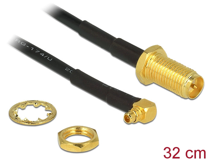 Delock Antennenkabel RP-SMA Buchse zum Einbau > MMCX 90° Stecker 320 mm