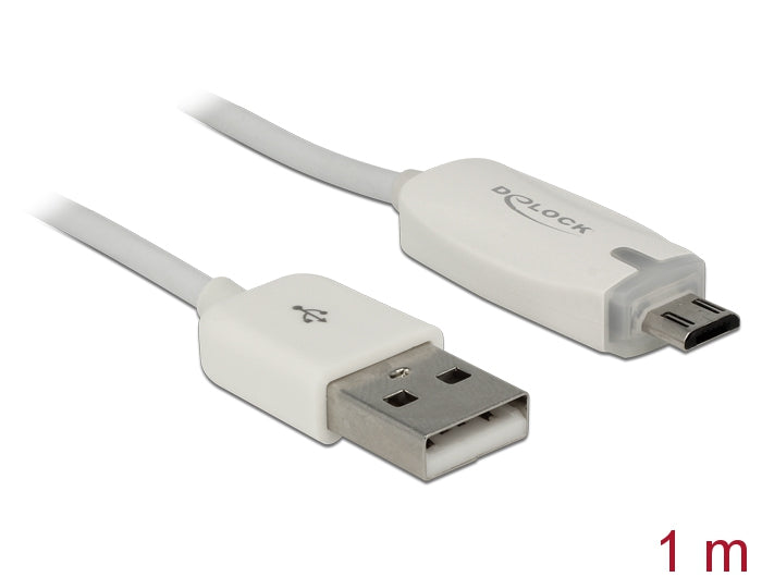 Delock Daten- und Ladekabel USB 2.0-A Stecker > Micro USB-B Stecker mit Leuchtanzeige weiß