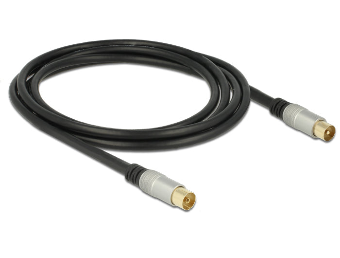 Delock Antennenkabel IEC Stecker > IEC Buchse RG-6/U quad shield 2 m schwarz Premium