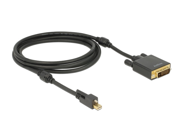 Delock Kabel mini DisplayPort 1.2 Stecker mit Schraube > DVI Stecker 4K Aktiv schwarz 2 m
