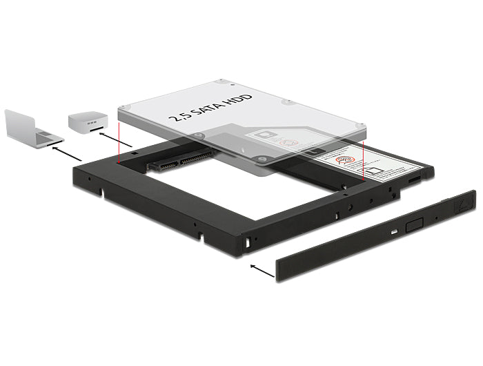 Delock Caddy Slim SATA 5.25″ Einbaurahmen (10 mm) für 1 x 2.5″ SATA HDD bis 9,5 mm