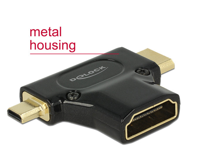 Delock Adapter High Speed HDMI mit Ethernet - HDMI-A Buchse > Mini-C Stecker + Micro-D Stecker schwarz