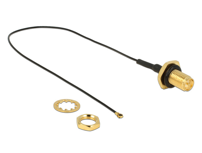 Delock Antennenkabel RP-SMA Buchse zum Einbau zu I-PEX Inc., MHF® 4 Stecker 0.81 20 cm Gewindelänge 9 mm spritzwassergeschützt