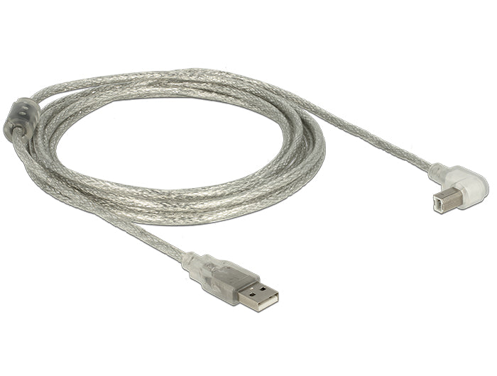 Delock Kabel USB 2.0 Typ-A Stecker > USB 2.0 Typ-B Stecker gewinkelt 3,0 m transparent